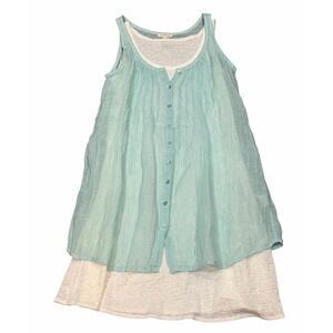 Eileen Fisher Linen Layered Tunic Tank Top 2 Piece Seafoam Minimal Petite Small